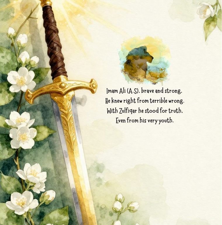 The page about Imam Ali in Who Are the Ahlul Bayt with Zulfiqar