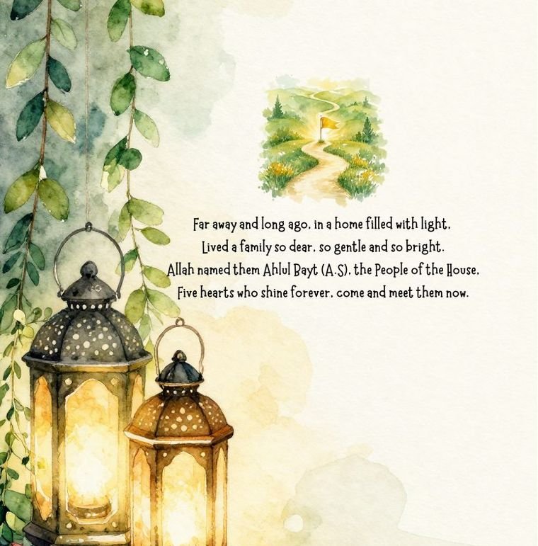 A page from Who Are the Ahlul Bayt: Far away and long ago, in a home filled with light